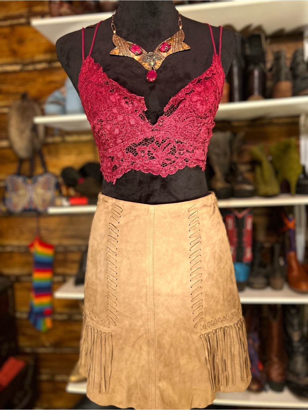 Reworked Free People Velvet Lace Bralette | Burgundy | Whimsygoth Fairycore